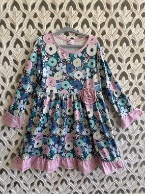 Pete + Lucy Girls Floral Ruffle Dress 6/6X Pink Teal Boutique